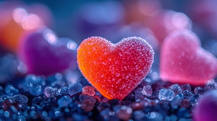 Fototapeta premium Macro shot of heart-shaped gummy candies for valentine day event