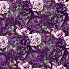 Obraz premium watercolor seamless pattern with roses, bougainvillea, bouquets, flowers and leaves. hand painted background