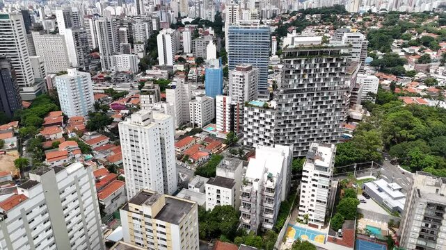 Aerial video above Parque Ibirapuera Sao Paulo on a sunny day