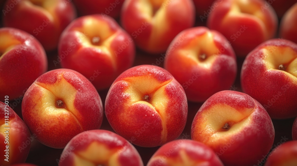 Poster fresh nectarines arranged in a vibrant display at the local farmers market in summer. generative ai