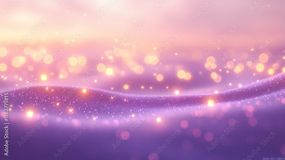Poster soft purple waves with sparkling lights create a magical atmosphere during sunset hours. generative 
