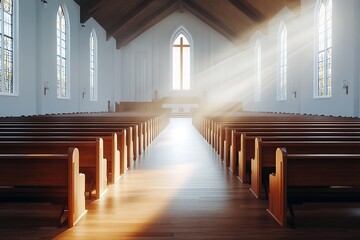 Empty church sanctuary in soft light