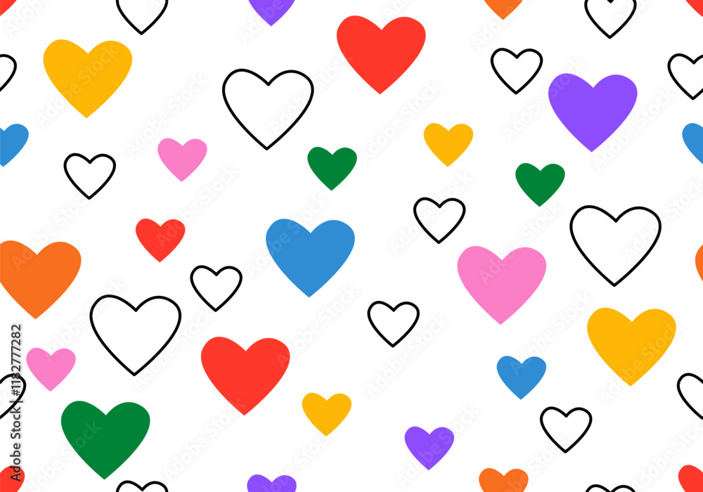 Poster seamless pattern with colorful hearts. valentines day vector pattern. seamless heart design. seamles