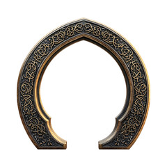Golden Horseshoe Arch with Celtic Pattern and Arabic Calligraphy Isolated on Transparent Background