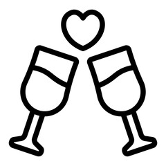 Toasting glasses outline icon representing celebrations and romantic moments