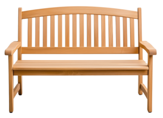 Classic wooden bench with a slatted backrest and curved top design.