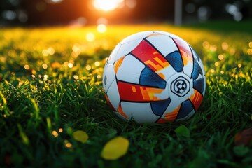 Fototapeta premium Germany vs Denmark Euro 2025 Knockout Soccer Match in Dortmund with National Flags and a Soccer Ball on Grass