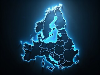 Denmark Map: Blue Geographic Border at Night - Low Light Photography