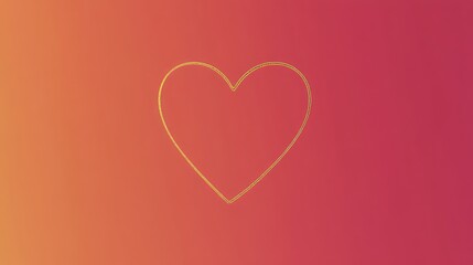 A minimalist Valentine's Day background with a single large heart outline in gold, centered on a soft red-to-pink gradient
