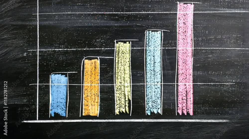 Leinwandbilder colorful bar graph on chalkboard data visualization of growth and comparison with blue, orange, and 