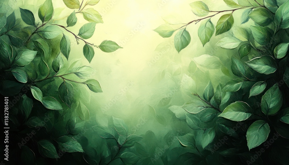 Poster green gradient texture background with soft hues and light filtering through leaves