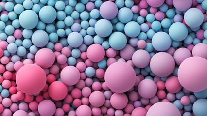 Pile of colorful smooth pastel gradient balls in various sizes. Many bright pink purple blue random soft balls. Colorful balloons wall decoration. Dynamic vibrant spheres texture. Vector background