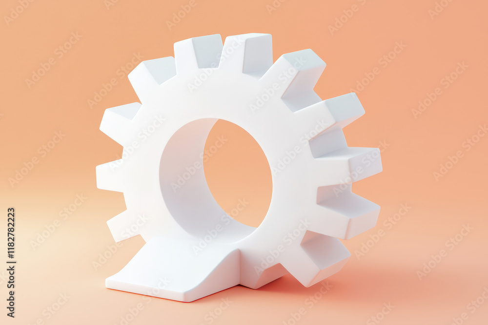 Poster concept of goal setting motivation timeline. a minimalist white gear-shaped object on a soft peach b