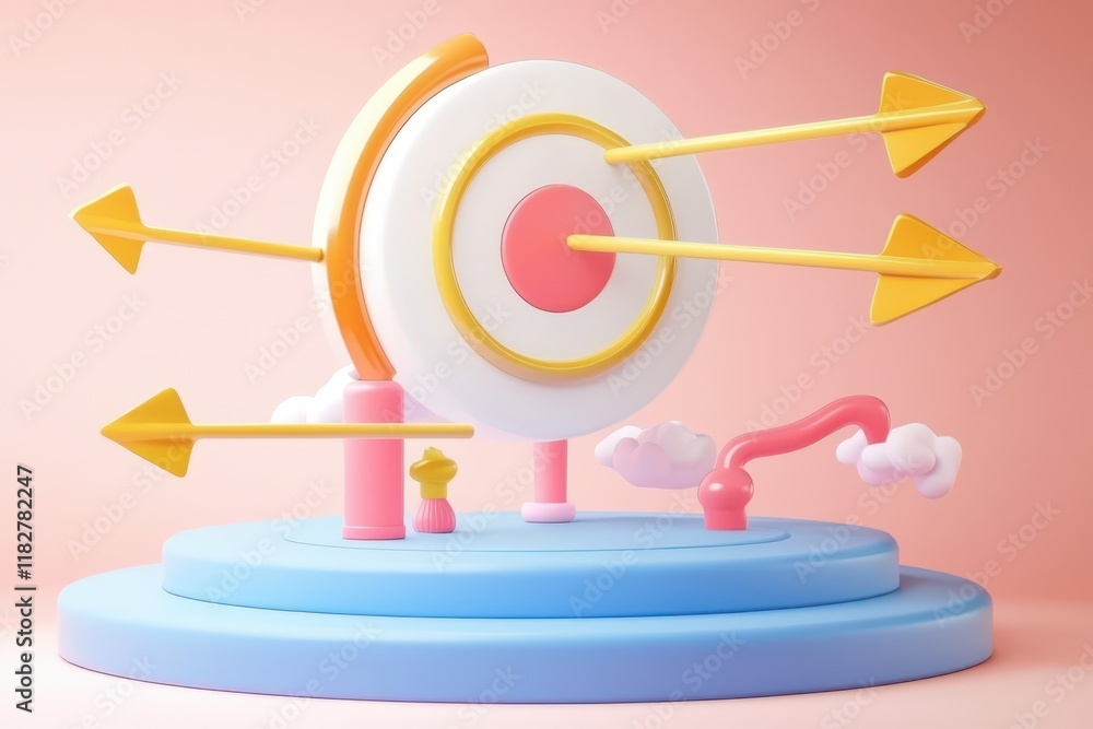 Poster concept of goal setting motivation timeline. a colorful 3d target design featuring arrows, emphasizi