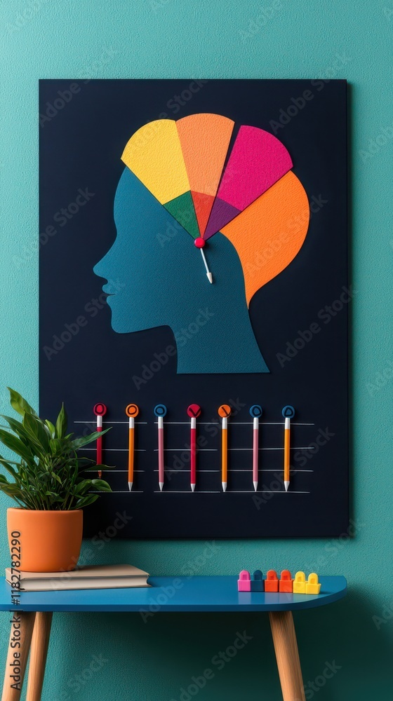 Poster concept of goal setting motivation timeline. a colorful artwork depicting a profile silhouette with 