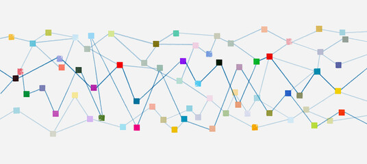 Wide Format Polygonal Network With Colorful Ink Square Nodes