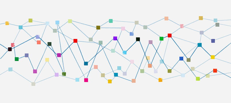 Wide Format Polygonal Network With Colorful Ink Square Nodes