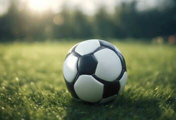 Fototapeta premium soccer ball grass football field entertainment sport goal game play black green background leisure ground competition equipment abstract