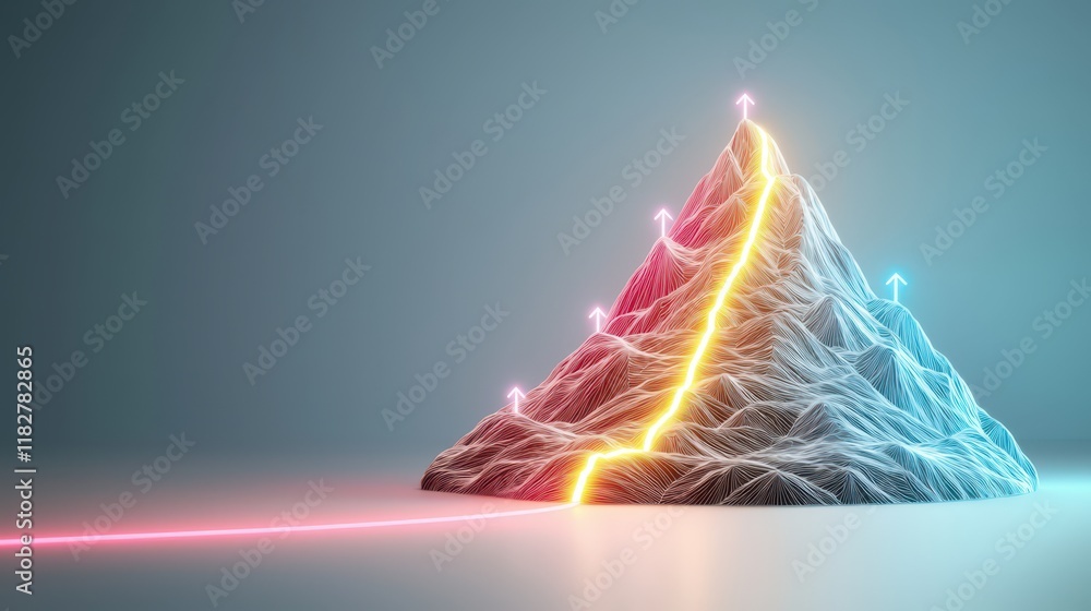 Aufkleber concept of goal setting motivation timeline. a stylized, illuminated pyramid with glowing lines and 