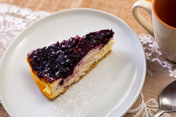 Slice of easy and tasty berry cheesecake.