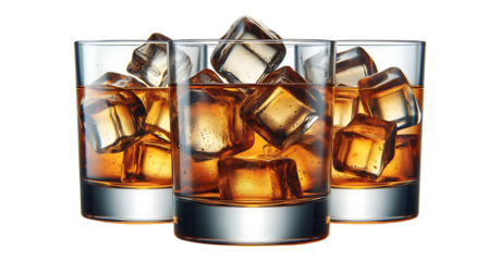 Whiskey Rocks Glasses with Ice on Transparent Background