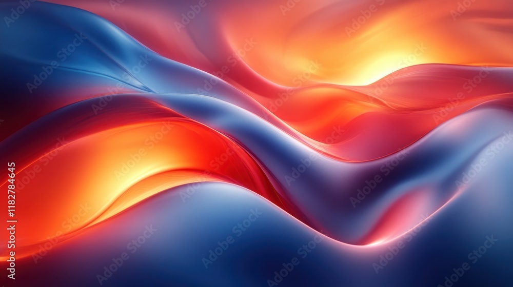Poster dynamic red and blue abstract waves with transparent flowing ribbons