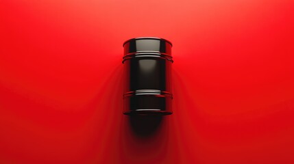 A sleek oil barrel against a vibrant red background, symbolizing energy and fuel