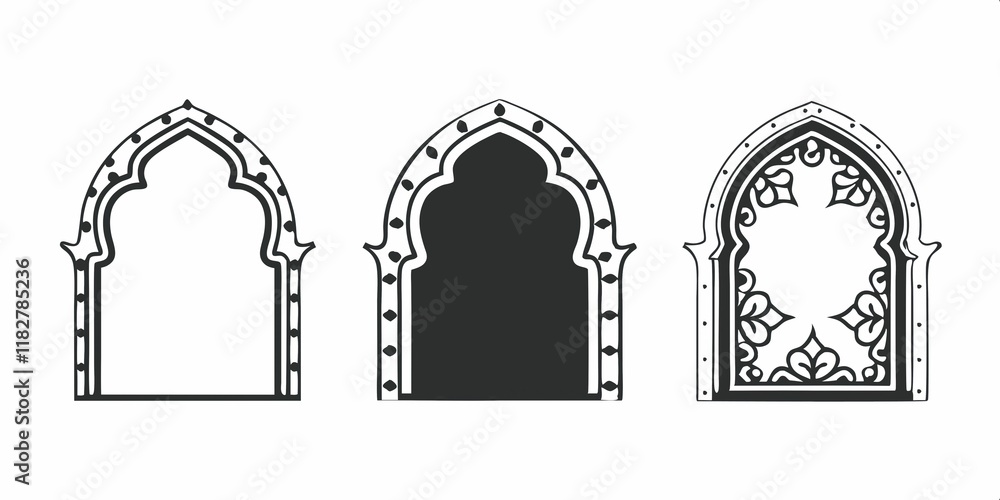 Aufkleber set of ornate arch frames with intricate patterns on white background