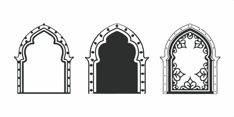 Fototapeta premium Set of ornate arch frames with intricate patterns on white background