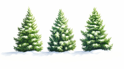 Obraz premium Three lush green trees on a white background. Frostglint. Illustration