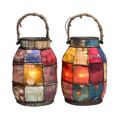 Colorful Painted Pots with Handles Isolated on Transparent Background