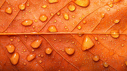 Fototapeta premium vibrant close up shot of orange leaf with tiny droplets of water, showcasing nature beauty and detail