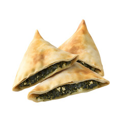 Two Pieces of Spinach Fatayer Isolated on Transparent Background