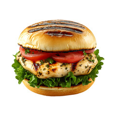 Lemon Herb Chicken Burger Isolated on Transparent Background