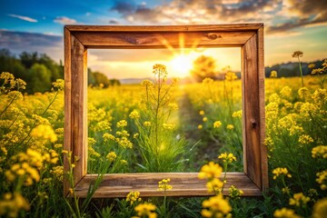 Double Exposure: Sunlit Yellow Flowers in a Rustic Frame