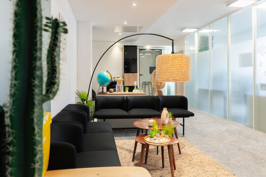 Cozy Co-Working Lounge With Modern Decor and Lighting