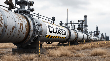 Naklejka premium Closed Industrial Gas Pipeline in Remote Area - 远离城市的封闭工业天然气管道 - Geschlossener Industrie-Gasleitung in abgelegener Gegend