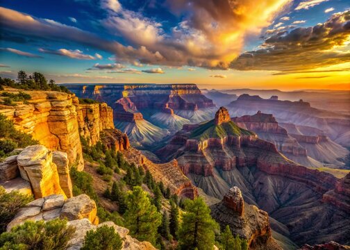 Dramatic Low-Angle View of Atoko Point North Rim Grand Canyon Arizona Landscape