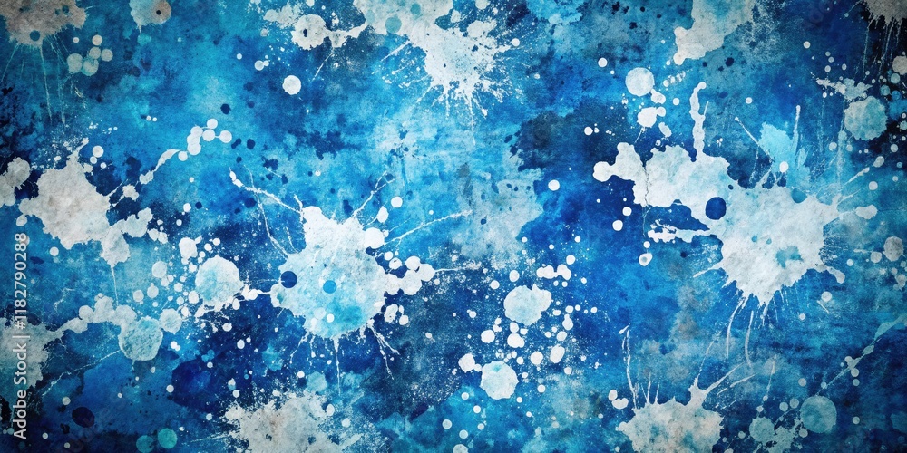 Poster abstract blue and white splatter pattern - distressed grunge background for creative projects and de