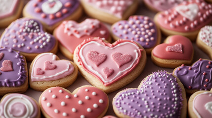 Valentine's Day Gift Box Cookies Decorated with Hearts and Floral Designs, High-Resolution Flat Lay