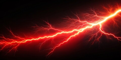Dramatic Red Lightning Strike on Dark Background - Powerful Energy Stock Photo