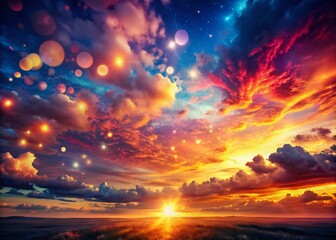 Obraz premium Dramatic Sunset Glow: Ethereal Cloudy Horizon, Vibrant Light Contrast - Atmospheric Digital Art Background