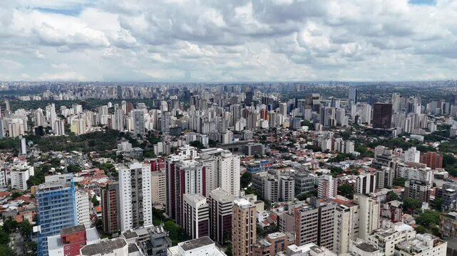 Aerial video above Parque Ibirapuera Sao Paulo on a sunny day