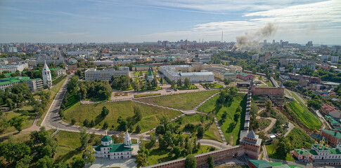City view with a large building in the middle. Nizhny Novgorod