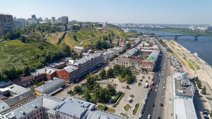 City view with a river running through it. Nizhny Novgorod