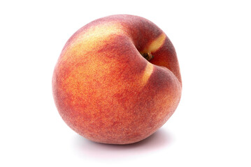 White Peach fruit with leaf isolated on white background, fresh ripe fruit, juicy organic nectarine