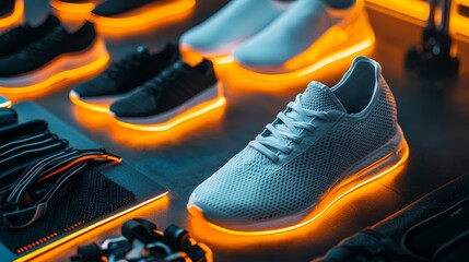 Urban fitness sale ad, athletic gear and accessories in edgy street setting, bold discount area, modern and streetwise aesthetic