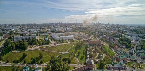 Cityscape with a large green park in the middle. Nizhny Novgorod