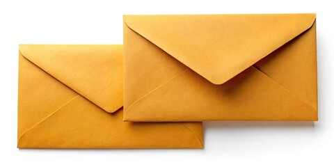 Aerial View Tan Envelopes White Background, Envelope Photography, Mail Correspondence, Stationery Mockup, Flat Lay, Top View, Business Mail, Postcard Mockup