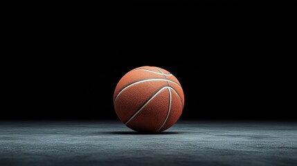 Obraz premium Single Basketball on Dark Surface for Sports Theme